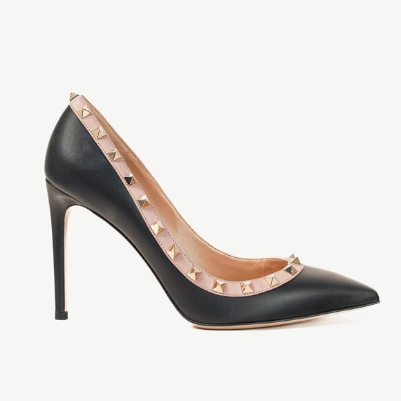 Valentino Garavani Rockstud 100mm Black Poudre Pink Pumps